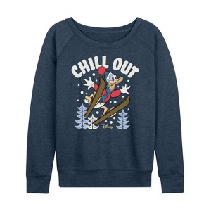 Women's - Disney - Chill Out Lightweight French Terry Wide Neck Long Sleeve Graphic Shirt - 1 of 4