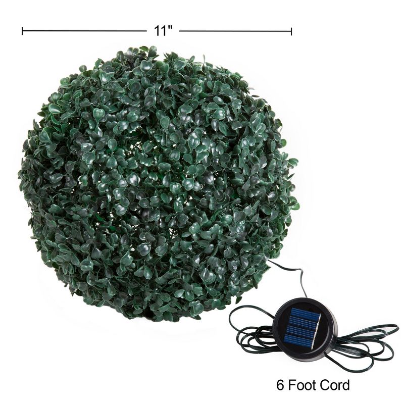 Solar Powered LED Faux Topiary Ball Pair Set of 2 Pre-lit Artificial Boxwood Balls with Rechargeable Battery Outdoor Greenery Decor by Pure Garden, 2 of 7