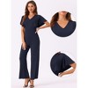 Allegra K Women's V Neck High Waist Flutter Short Sleeve Long Wide Leg Jumpsuits - 2 of 4