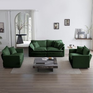 3 Piece Sofa Set with Arm Pillows and Toss Pillows Sofa Set Include 2 Piece of Arm Chair and One 2 Seat Sofa Green Chenille - 1 of 4