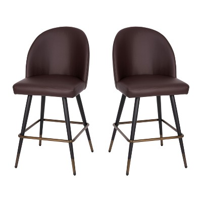 Merrick Lane Set of 2 Modern Armless Counter Stools with Contoured Backs, Steel Frames, and Integrated Footrests