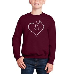 LA Pop Art Cat Heart - Boy's Word Art Crewneck Sweatshirt - 1 of 3