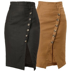 INSPIRE CHIC Women's Vintage Button Decor Belted Split Front Knee Length Pencil Skirt 2 Packs - 1 of 4