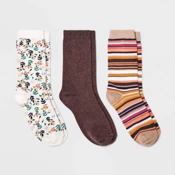 Women's 3pk Summer Berries Crew Socks - A New Day™ Ivory/Brown/Pink 4-10