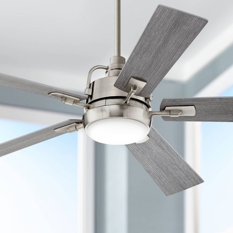 60" Casa Vieja Lemans Modern Industrial Indoor Ceiling Fan with Dimmable LED Light Remote Control Brushed Nickel Gray Oak Opal Glass for Living Room, 2 of 11