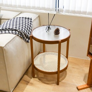 Chic Crate-Modern Farmhouse End Table Set – Oversized Round Solid Wood Nesting Tables with Removable Cushions (Brown Walnut) - 1 of 4