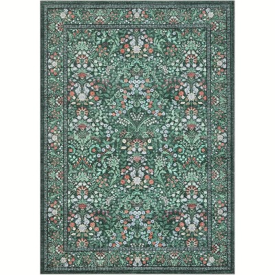 Farmhouse Floral Washable Rug, Non-Slip Low Pile Indoor Carpet for Living Room, Bedroom, Dining Room, Nursery