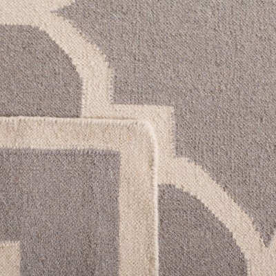 Handmade Dark Grey and Ivory Wool Geometric Area Rug