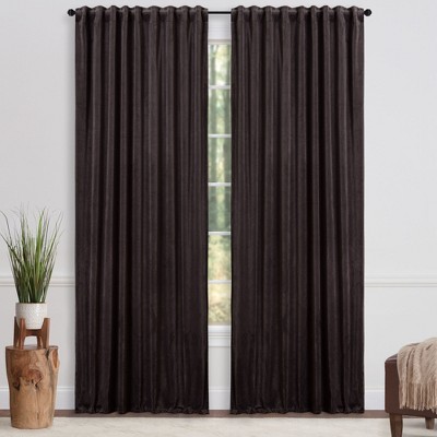 Charcoal Velvet Blackout Indoor Window Curtain Panels, 52" x 96"