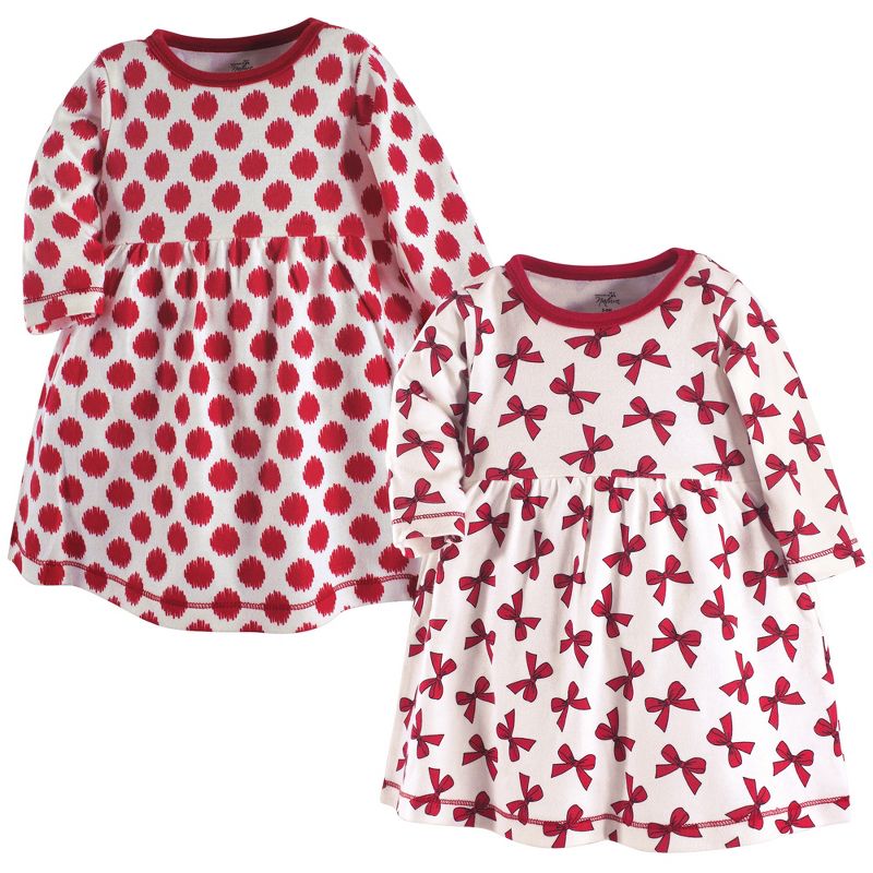 Touched by Nature Baby and Toddler Girl Organic Cotton Long-Sleeve Dresses 2pk, Bows, 1 of 3