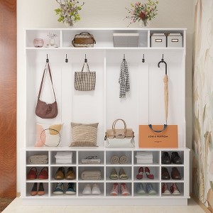 FUFU&GAGA White Hall Tree with Storage - Entryway Organizer with Hooks, Shelves, and Cubbies - 1 of 4