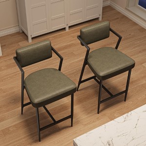 26.8" Counter-Height Metal Bar Stools Set of 2 with Cushioned Textured Seats, Armrests, Footrests - 1 of 4