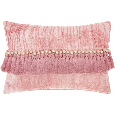 Rose Velvet Tassel Rectangular Throw Pillow 14" x 20"
