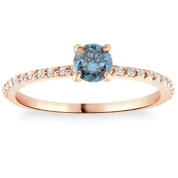 Pompeii3 .60Ct Blue & White Diamond Engagement Ring 14k Rose Gold