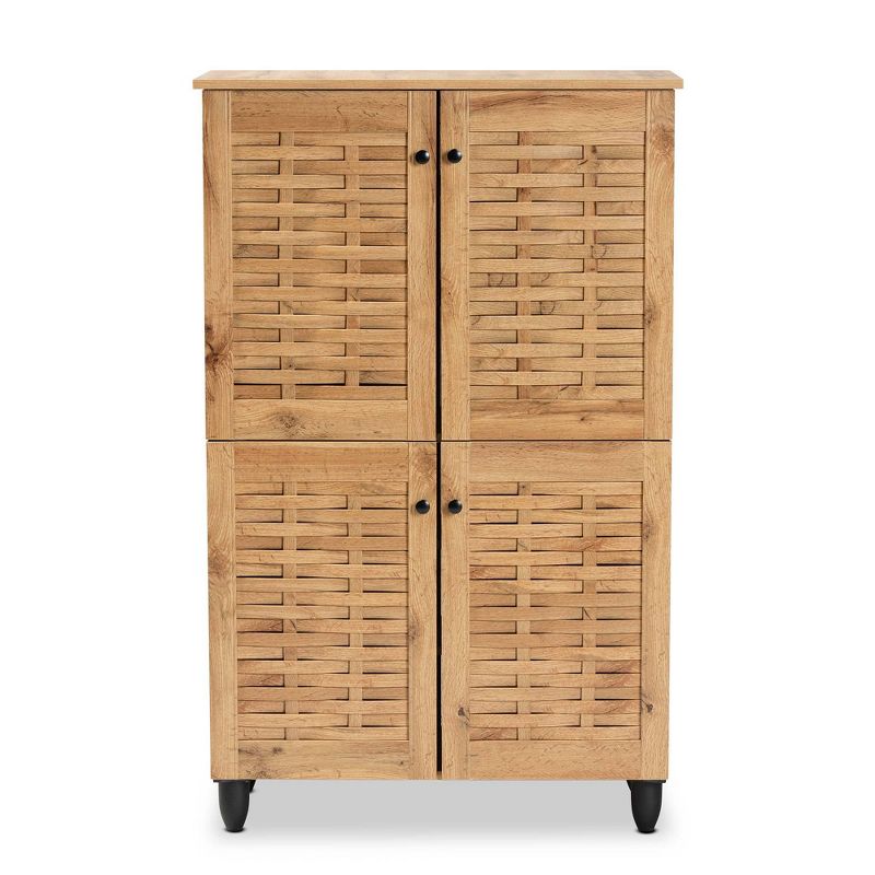 Winda Wood 4 Door Shoe Storage Cabinet Oak Brown/Black - Baxton Studio, 4 of 10