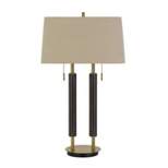 32" Metal/Wood Avellino Desk Lamp with Burlap Shade Antique Brass/Expresso - Cal Lighting