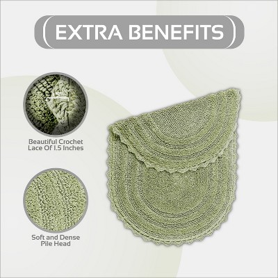 Sage Green Cotton Crochet Tufted Reversible Bath Rug Set