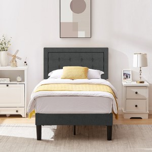 VECELO Twin/Full/Queen Size Upholstered Bed Frame Button Tufted Adjustable Headboard - 1 of 4