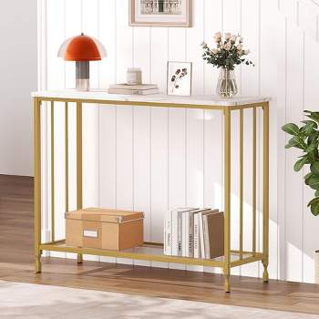 Whizmax Console Table, Sofa Tables Narrow Entryway Table with Glass Shelf and Metal Frame for Living Room, Foyer, Bedroom