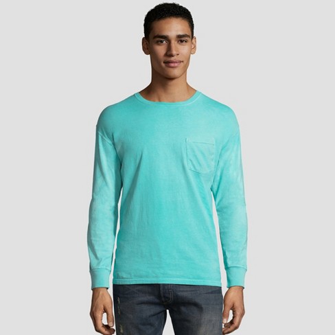 Hanes Men's Long Sleeve 1901 Garment Dyed Pocket T-shirt - Mint Xl