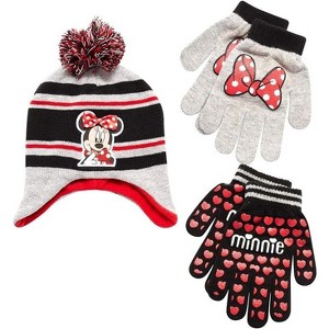 Disney Girls Minnie Mouse Winter Hat and 2 Pair Mitten or Glove Set (Toddler/Little Girl) - 1 of 4