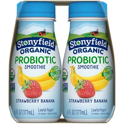 Stonyfield Organic Probiotic Lowfat Strawberry Banana Yogurt Smoothie - 24 fl oz/4ct
