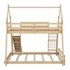 Twin Over Queen Size Bunk Bed, Wooden House Shape Bunk Bed Frame With Climbing Nets And Climbing Ramp For Boys Girls Teens - 4 of 4