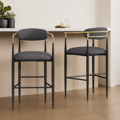Barstools Set of 2, Counter Height Upholstered Bar Stools with Backs and Iron Legs for Kitchen Island - Leovsnove