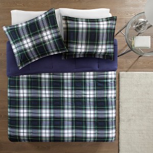 Navy Plaid Hartford 3M Scotchgard Down Alternative All Season Comforter Set Full/Queen 3pc, Blue