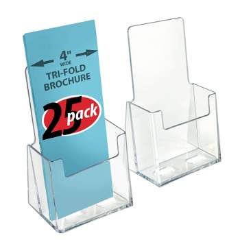 Azar Displays Double-Foot Acrylic Sign Holders With Attached Business Card  Pockets, 11 x 8 1/2, Clear, Pack Of 10