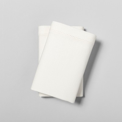 2pk Standard Linen Blend with Hem Stitch Pillowcase Set Sour Cream - Hearth & Hand™ with Magnolia