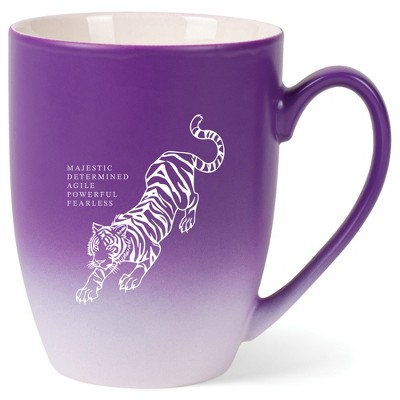 Elanze Designs 12 Ounce Ceramic Decorative Laser Engraved Giftable Novelty Tea Coffee Cup Mug Purple and White Tiger Majestic Determined Agile