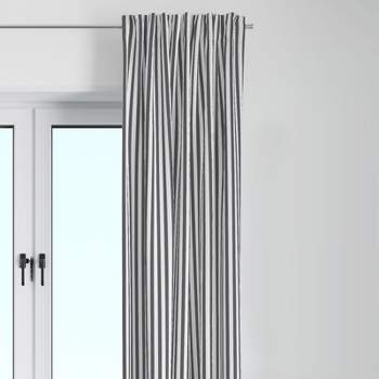 Bacati - Pin Stripes Gray Cotton Printed Single Window Curtain Panel