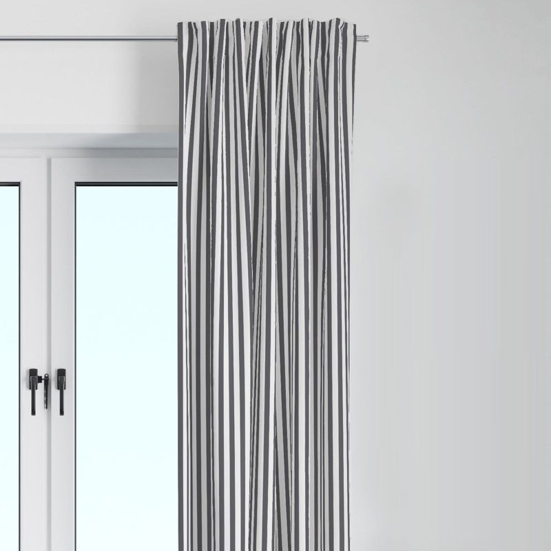 Bacati - Pin Stripes Gray Cotton Printed Single Window Curtain Panel, 1 of 5