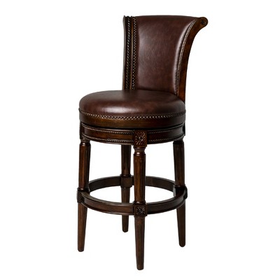 Maven Lane Pullman Wooden Swivel Kitchen Stool with Vegan Leather Upholstery