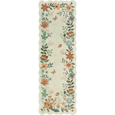 Lahome Machine Washable Floral Plant Floor Mat-Natural Bio-Printed Soft Rug for Living Room, Bedroom, or Entryway