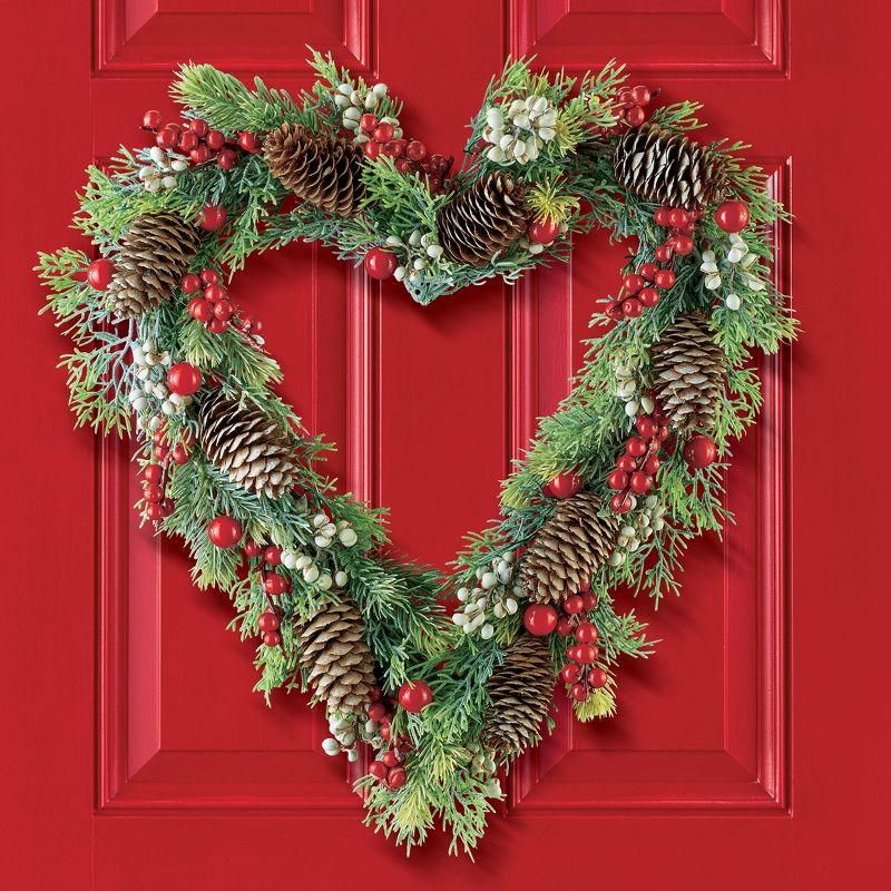 Collections Etc Winter Pine Heart-Shaped Hanging Door Wreath 13.75" x 2.5" x 14", 2 of 3