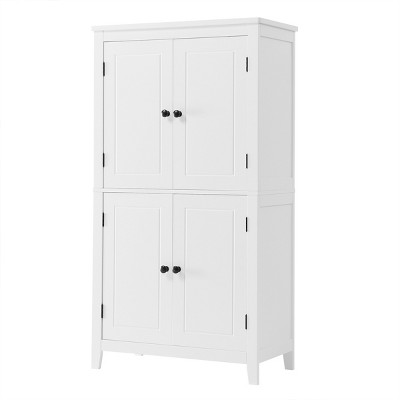 GlasFlength Bathroom Storage Cabinets Modern Freestanding Cabinet 4 Doors with Adjustable Shelves for Bathroom Living Room, White, 23.6"*11.8"*43.3"
