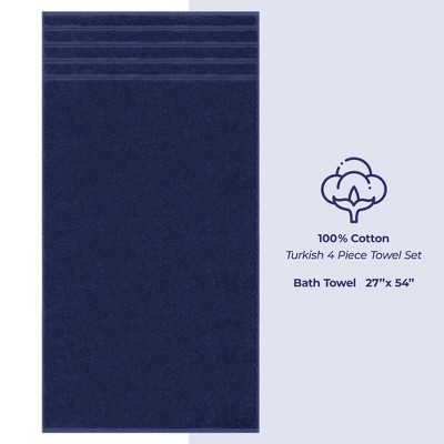Navy Blue 100% Cotton Turkish 4 Piece Bath Towel Set