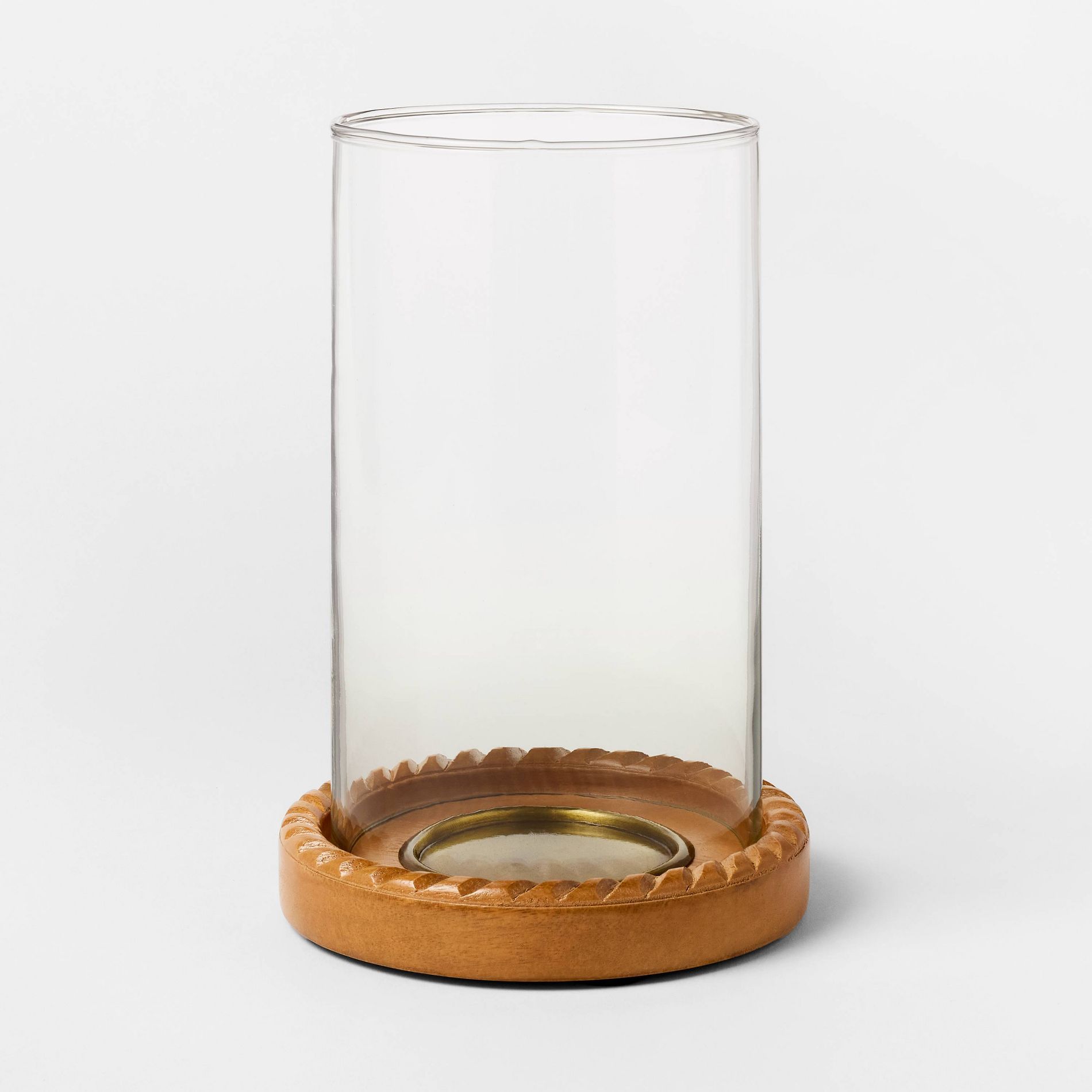 Small Wood and Glass Hurricane Candle Holder Tan - Threshold™ designed with Studio McGee