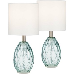 360 Lighting Rita 14 3/4" High Small Modern Accent Table Lamps Set of 2 WiFi Smart Socket Blue-Green Glass Living Room Bedroom Bedside Nightstand - 1 of 4