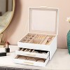 3-Layer Jewelry Box with Glass Lid and Drawers, Multi-Color Organizer for Necklaces, Rings, Earrings & Bracelets - 2 of 4