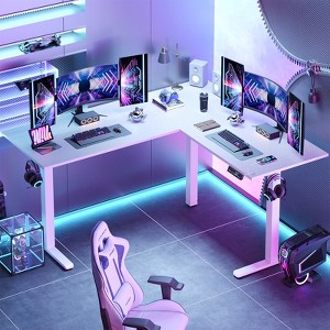 Bestier 63” L-Shaped Standing Desk with Hooks, Height Adjustable Simple Gaming Desk with Charging Station & Power Outlet for Home Office & Bedroom - 1 of 4
