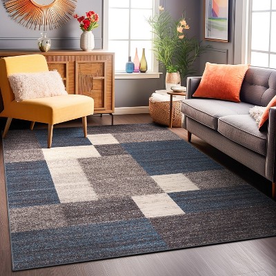 Blue Geometric Non-slip Synthetic 5' x 7' Area Rug