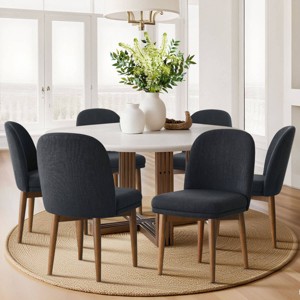 Modern Dining Chairs Set of 6, Upholstered Accent Side Chairs with Double Cushion Seat and Walnut-Finish Solid Wood Legs-Tanpinhause - 1 of 4