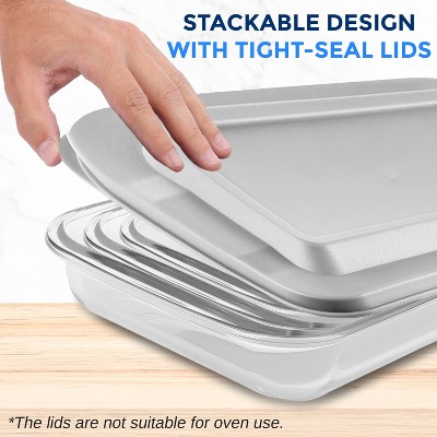White Borosilicate Glass Rectangular Bakeware Set with BPA-Free Lids