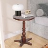 GlasFlength Coffee Tables Round Side Table Small Drink Table Small Accent Pedestal Table for Living Room Corners, Brown, 15.75"*15.75"*21.65" - 3 of 4