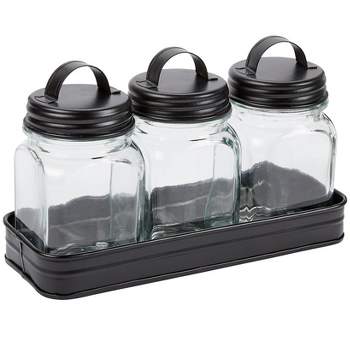 The Lakeside Collection Set of 3 Glass Canisters in Galvanized Tray