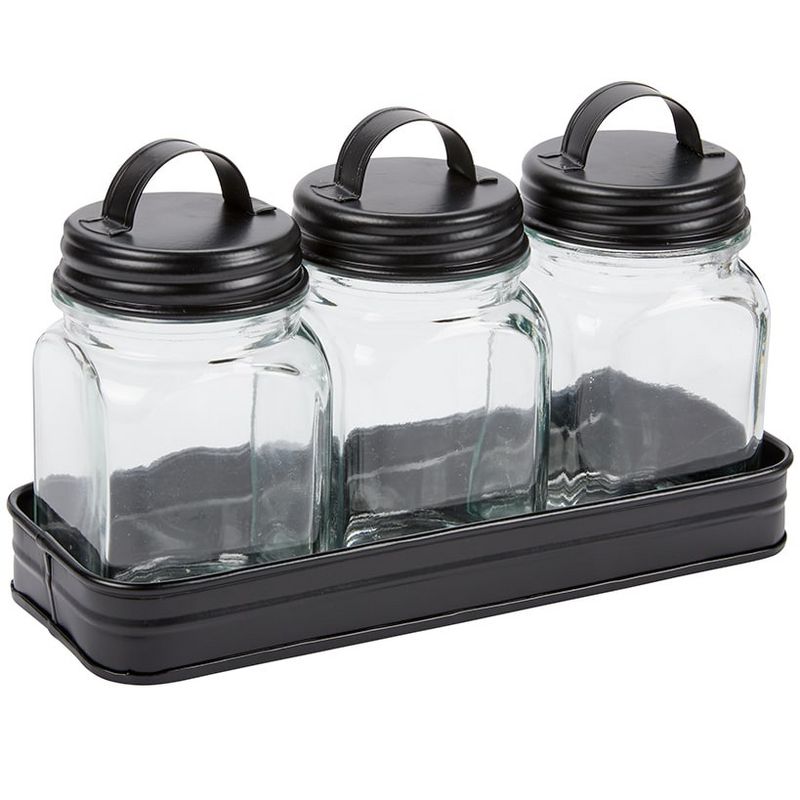 The Lakeside Collection Set of 3 Glass Canisters in Galvanized Tray, 1 of 4