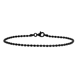 EVERLY JEWELRY | Sterling Silver Black Plated 1.9mm Oval Diamond Cut Beaded Bracelet, 7.5 inc - 1 of 4